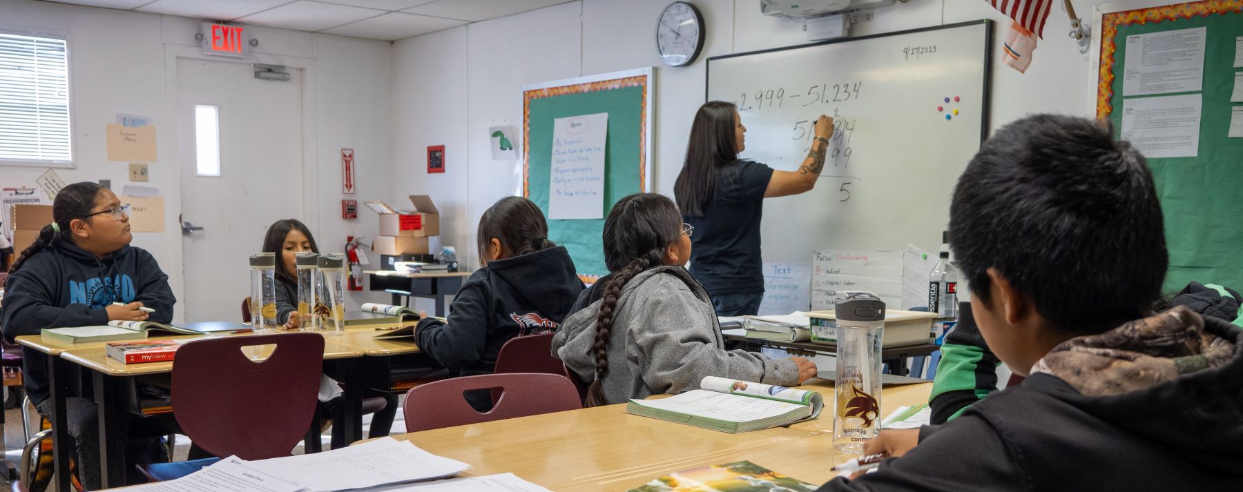 students watching teacher write on board